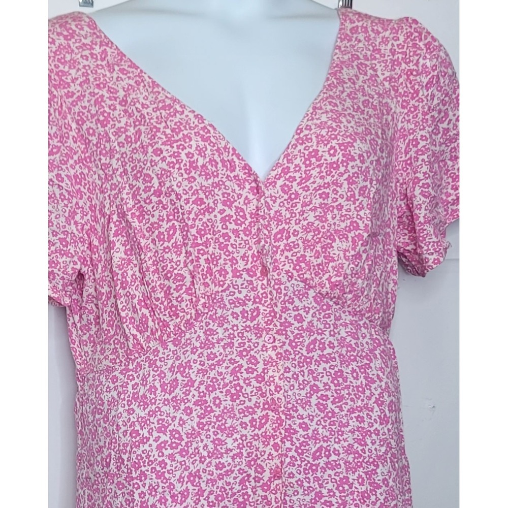 Old Navy Floral Midi Dress XL Pink Button Front Flutter Sleeve Boho Office Y2K - Picture 5 of 12